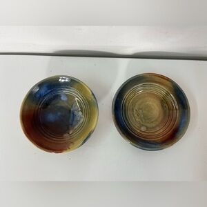 Handmade Studio Pottery Set of 2 Saucers Trinket Dishes Signed Evie Art Thrown